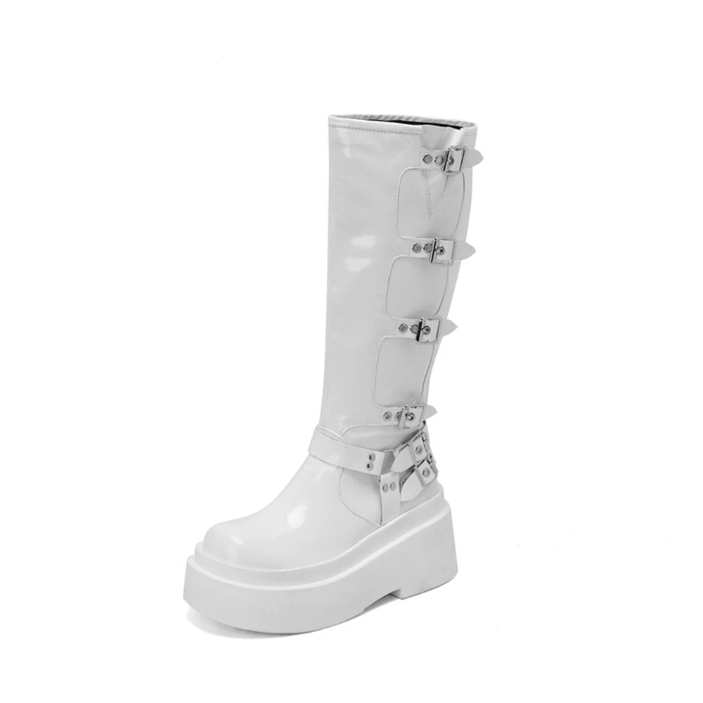 Женские Дизайнерские Сапоги на толстой подошве высоком каблуке с пряжкой