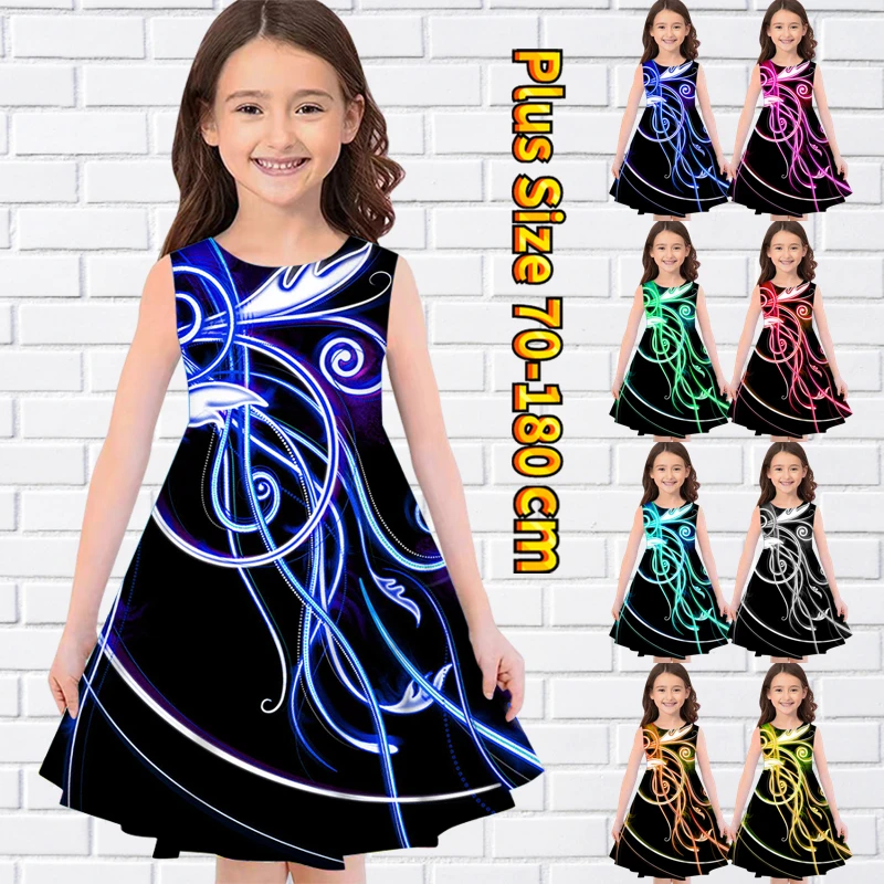 

Новинка 2022, летнее платье без рукавов с круглым вырезом, милая свободная Юбка До Колена Для маленьких девочек, юбка принцессы с принтом, юбка миди