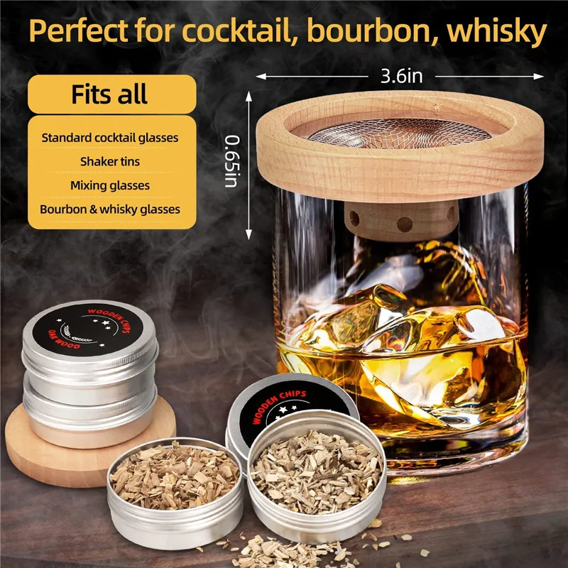 

Wooden Cocktail Smoker Kit Whiskey Fruity Wood Chips Bartending Accessories Smoke Maker For Drinks Kitchen Bar Accessories Tools