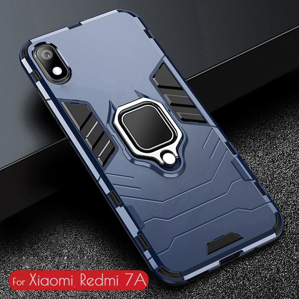 For Redmi 7A Case Armor PC Cover TPU Rim Finger Ring Holder Phone Case For Xiaomi Redmi 7A 7 A Cover Durable Shockproof Bumper