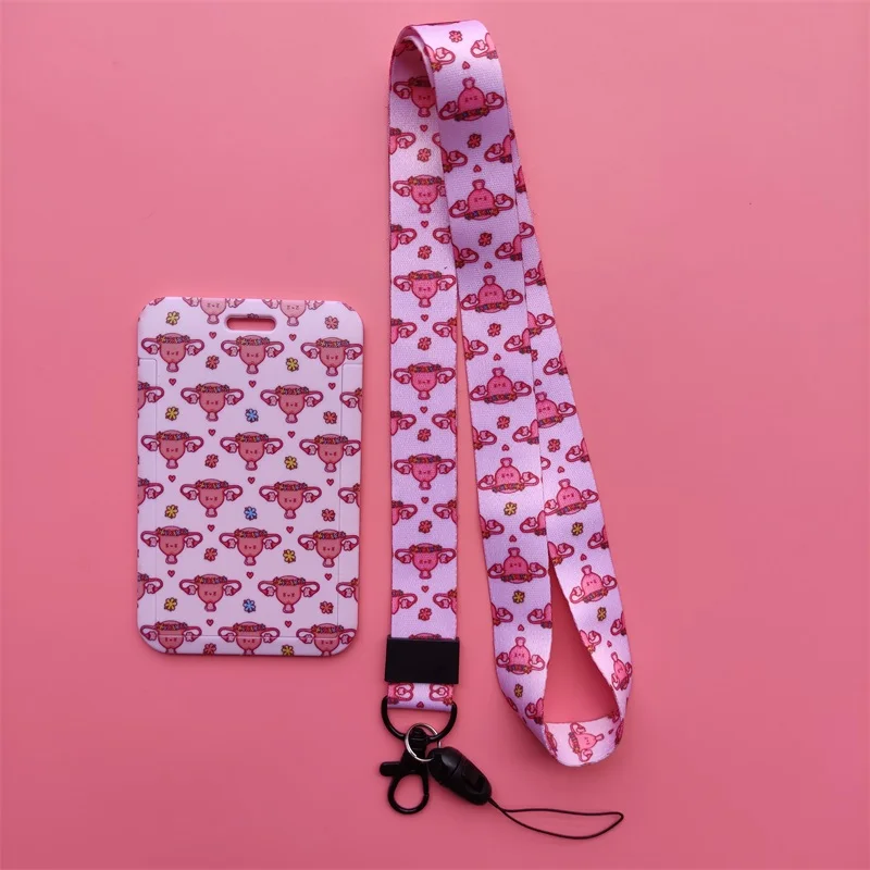 

Uterus Girls Lanyard ID Badge Card Holder Daily Use Keychain Strip Set Business Card Cover For Kids