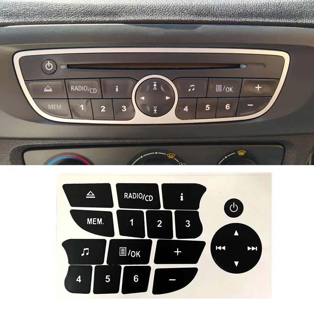 

Car CD Stickers Decals Repair Worn Button Knob Switch For Renault Megan Clio 2009-2011 Matte Black Car Accessories