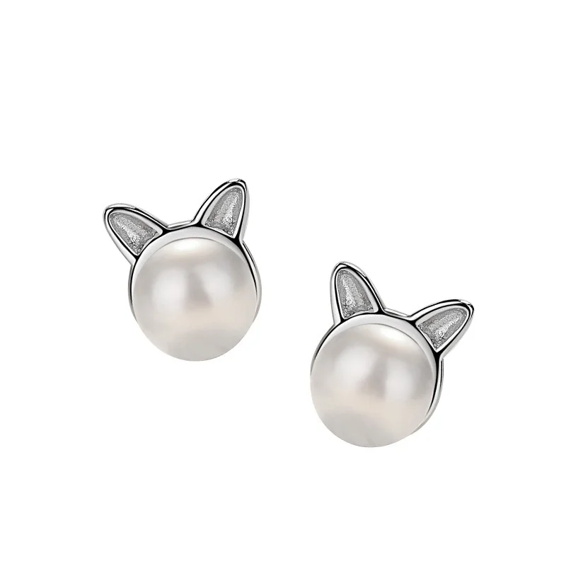 

Authentic 925 Sterling Silver Earring Cute Rabbit Pearl Stud Earring For Women Girl Wedding Party Jewelry Gift