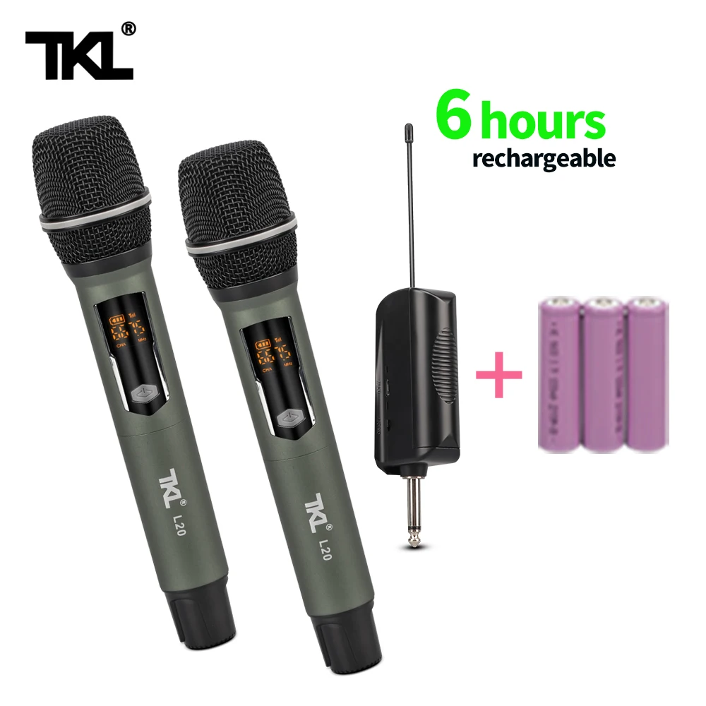 

Wireless Microphone 2 Channels UHF Professional Karaoke Handheld Mic For Studio Recording Party Church Stage Show Meeting 50M