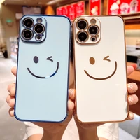 cute cartoon plating smile silicone case for iphone 13 pro max 12 mini 11 x xr xs 7 8 plus se 2020 couple soft shockproof cover