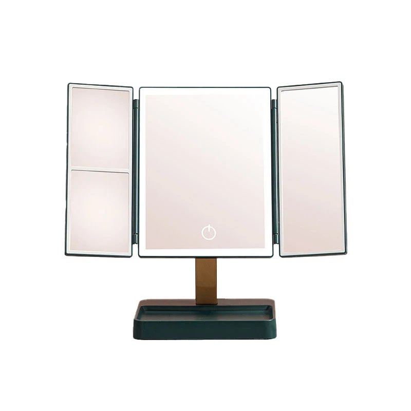

Vanity Mirror 3X Magnifying Cosmetic 3 Folding Makeup Mirrors 270 Rotation Stepless Dimmer Beauty Table Mirrors Green D