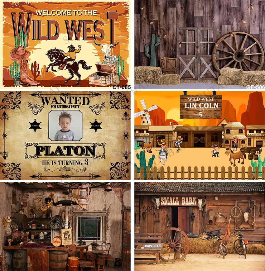 

Wild West Backdrop for Photography Old Western Cowboy Saloon Saddle Background Party Decoration Banner Kids Man Children Boy