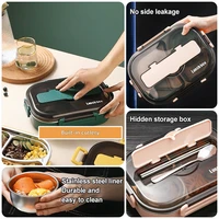 4 grids leakproof lunch box student office worker microwave bento box outdoor picnic food container with fork spoon soup bowl