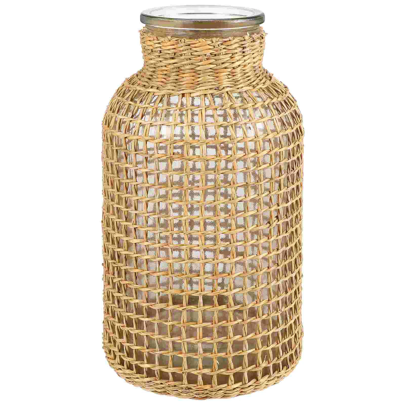 

Vase Woven Flower Vases Rattan Floral Holder Arrangement Bottle Farmhouse Container Gift Housewarming Seagrass Dry Faux