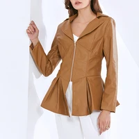 fall 2022 fashion street suit female temperament lapel skirt falbala cultivate ones morality type locomotive pu leather coat