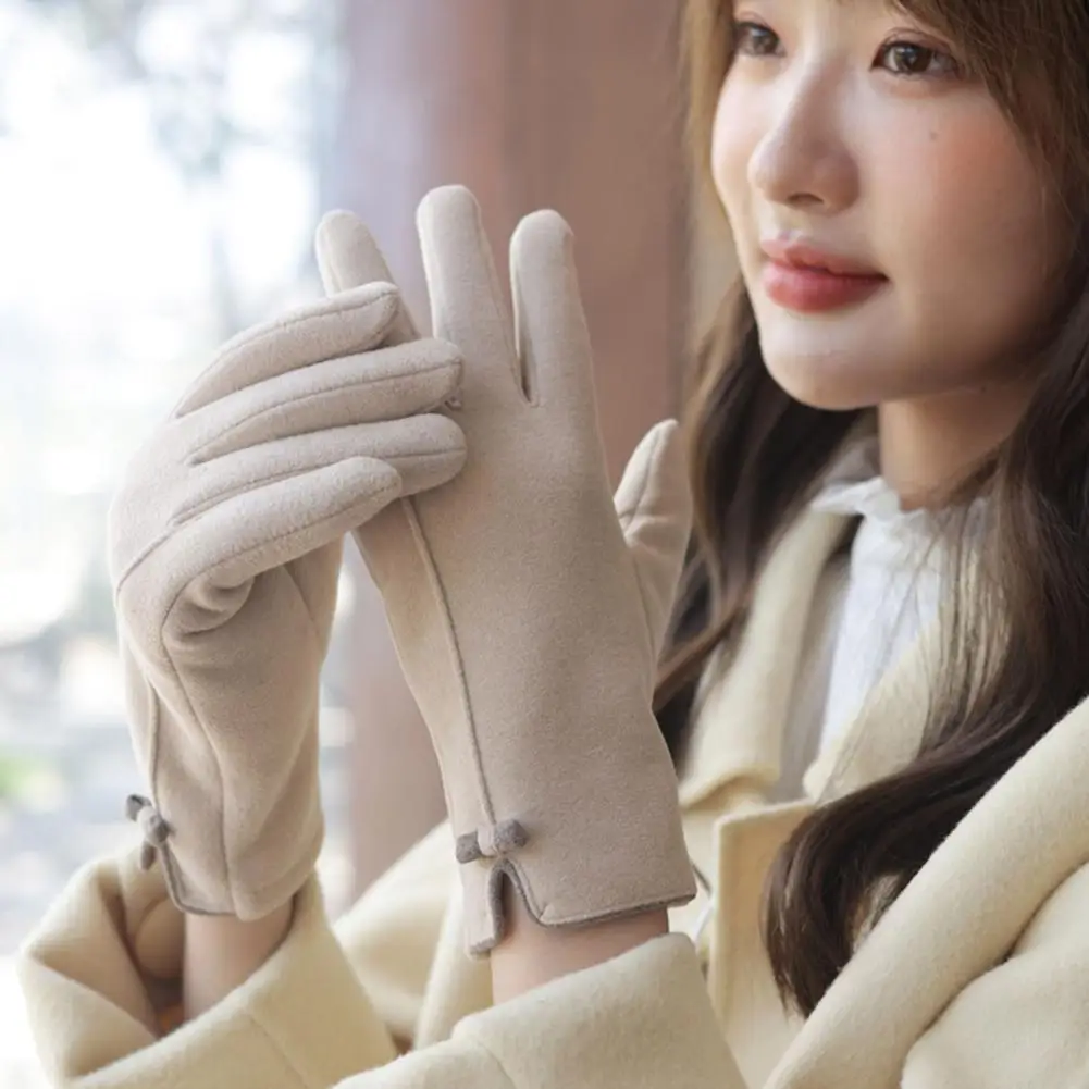 

1 Pair Winter Gloves Stylish Decorative Thicken Pure Color Winter Gloves for OL Cycling Gloves Women Winter Gloves