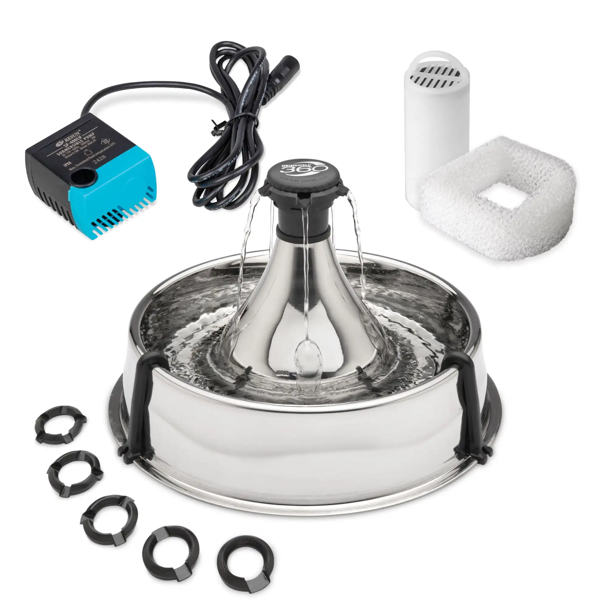 

Stainless Multi-Pet Pet Fountain - Automatic Dog and Cat Water Bowl - 128 oz