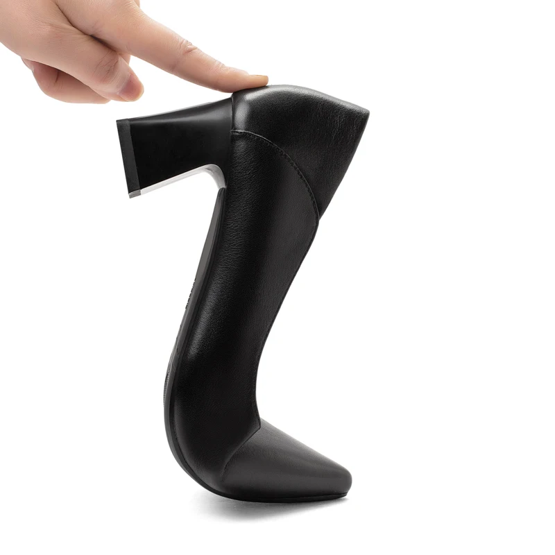 34-42 Summer High Heel Shoes Cowhide Pointed Thin Heel Comfortable Shallow Mouth Thick Heel Women's High Heel Shoes Large