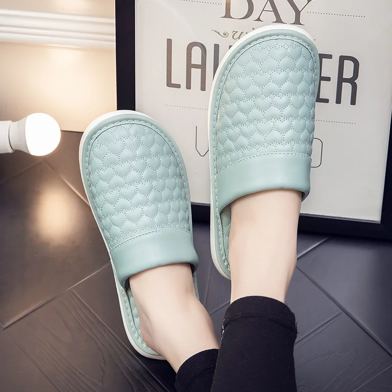 Leather Waterproof Slippers Women Men Spring Summer Home Floor Slides Women Soft Sole Non-Slip Indoor Slipper Couple Shoes