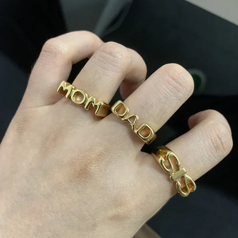 Кольца с надписью MOM SIS DAD для женщин и мужчин, Любовный золотой цвет, высокое качество, Польская Мода, ювелирные изделия, семейный подарок на Рождество