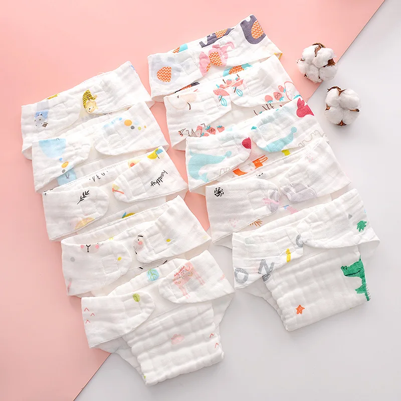 5PCS 12 Layers Cotton Gauze Diaper All In One Cloth Resuable Baby Diaper Pocket Washable Newborn Gauze Diaper Pant 0-1 years old