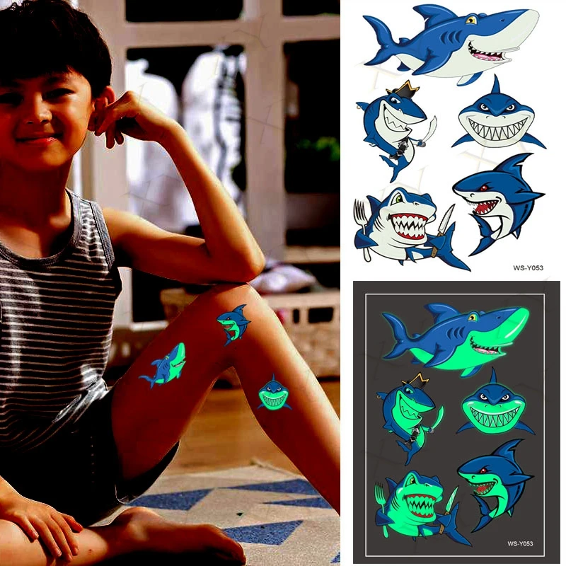 Светящиеся тату-наклейки Детские тату на руку и лицо для боди-арта девочек Акула