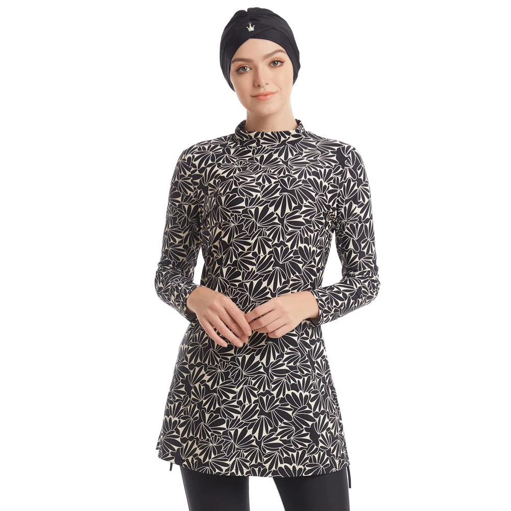 

Wanita Printing Swimwear Baju Renang Beach Swimsuits 3 Pieces Full Covered Lady Swimming Suit Burkini with Cap Plus Size
