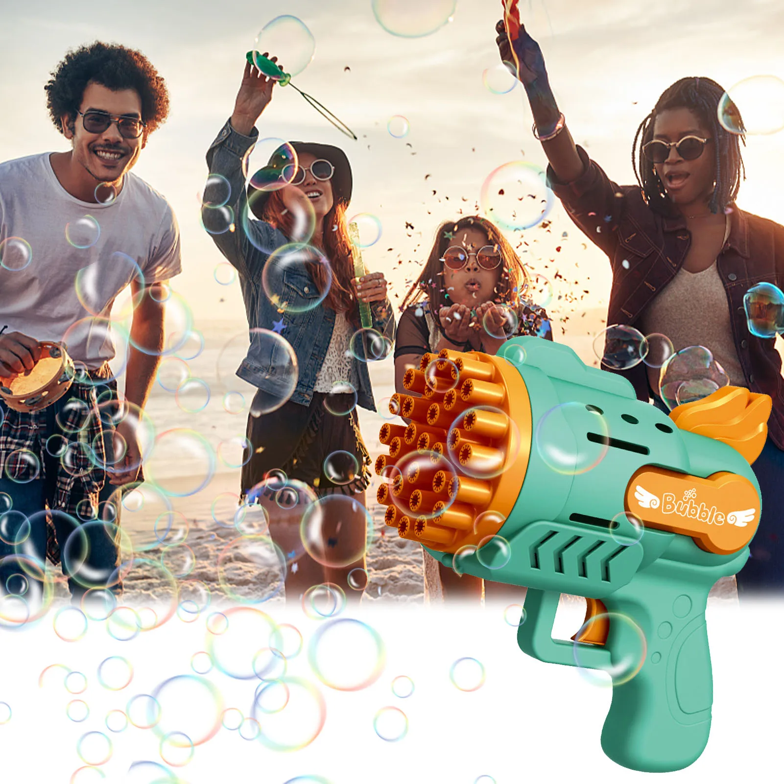 

Bubble Blowing Machine 29 Holes Gatlin Bubble Machine Bubble Maker Bubble Guns For Kids Ages 4-8 Boys Girls Summer Toy Outdoors