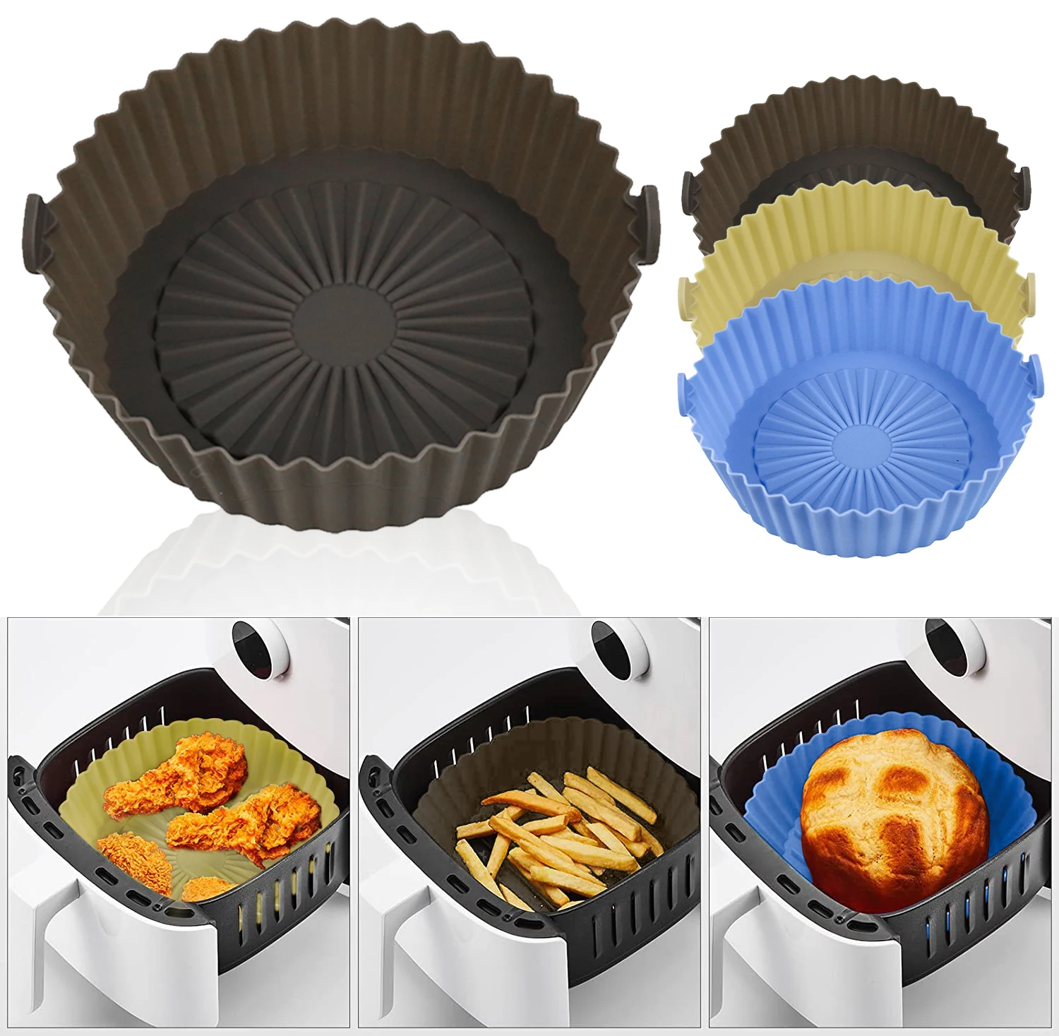 14/16/20cm Air Fryers Oven Baking Tray Fried Pizza Chicken Basket Mat AirFryer Silicone Pot Round Replacemen Grill Pan Accessory