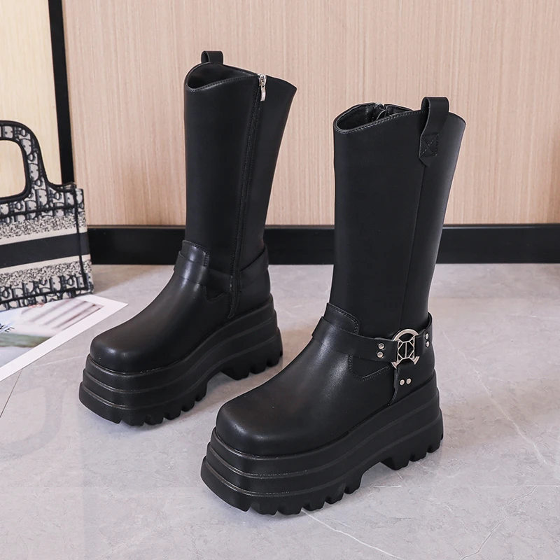 

Женские осенне-зимние Новые водонепроницаемые сапоги COZOK на высоком каблуке с рифленой подошвой и боковой молнией, сапоги до колена