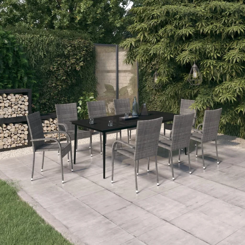

9 Piece Garden Dining Set,Patio Table and Chair Set, Grey and Black