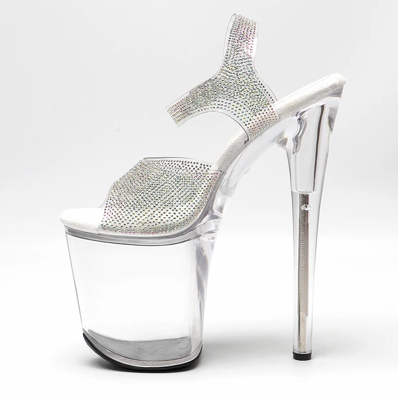 Leecabe 20CM/8inch Sexy Pole Dance Crystal Show Stripper Heels Clear Shoes Women Platforms High Heels Sandals  1L