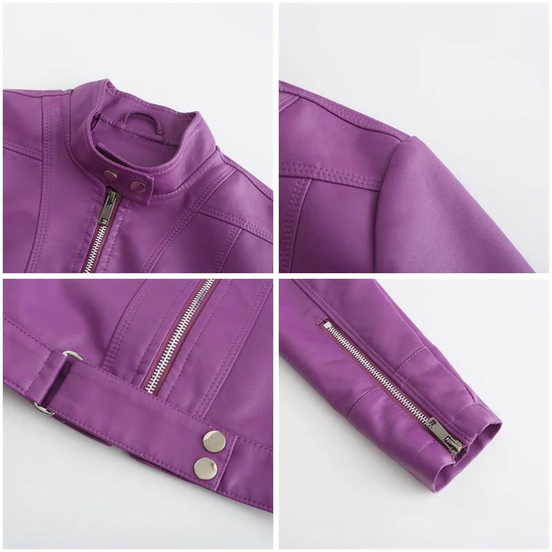 Thin Leather Short Coat Spring and Autumn Stand Collar Leather Jacket Women