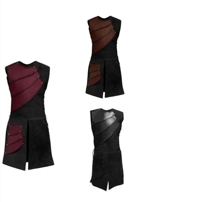 

Взрослые мужские костюмы без рукавов средневековый Косплей бандаж рыцарь рейнджер среднего возраста лоскутное пальто Хэллоуин Карнавал в...