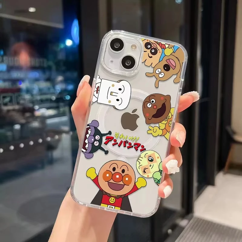 Фото Магнитный чехол для телефона Anime Anpanma Magsafe для iPhone 17, Air 16, 15, 14, 13, 12, 11 Pro Max Plus Mini SE 2020 2022, мягкий прозрачный №2