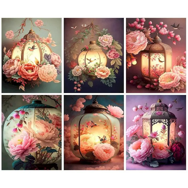 

GATYZTORY DIY Acrylic Drawing By Numbers Flower Lantern Kits For Adult Picture Scenery Home Decor Gift Crafts Paintings