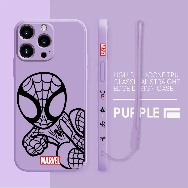 

Celular Silicone Marvel Dark Line Spiderman Venom Liquid Case for Apple iPhone 13 12 11 Pro Max XR XS 7 8 Plus SE Full Colors