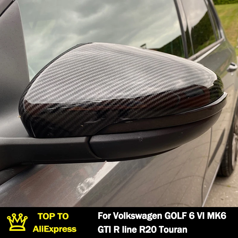 

Black Carbon Pattern Style Car High Quality ABS Replacement Mirror Cover Housing For Volkswagen VW Golf MK6 R20 Touran 6R G-TI 6