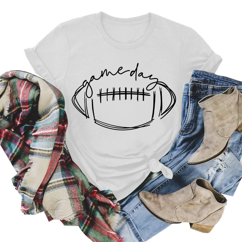 New summer women's cotton gameday rugby letters large size casual retro round neck top T-shirt short sleeve