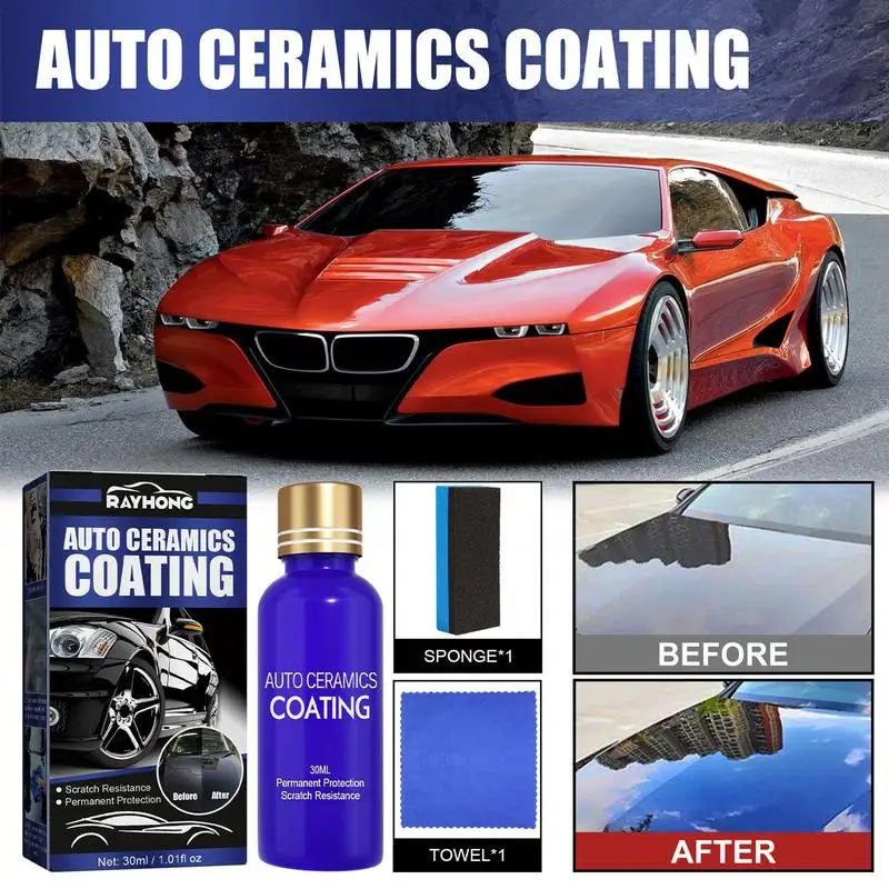 

30ML Car Coating Kit Anti-scratch High Gloss Ceramic Car Polish Sealant Mirror Paint Protection Car Polish Kit With Sponge Cloth