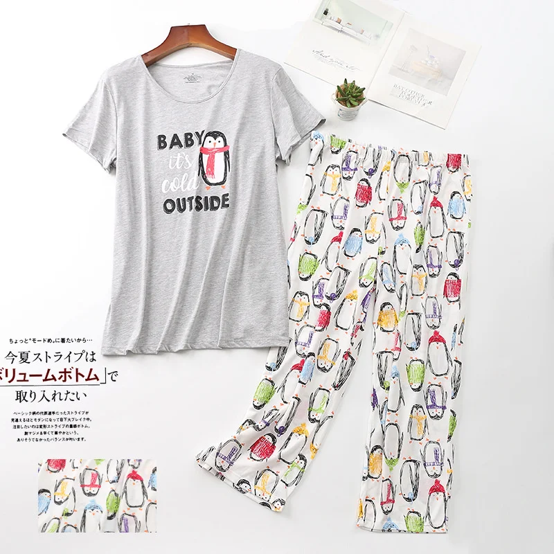 Women's Pajamas Set Cartoon Short Sleeve Tops Long Pants 2Piece/Set Casual Pyjama Big Size Mom Homewear Cozy Plus Sleepwear