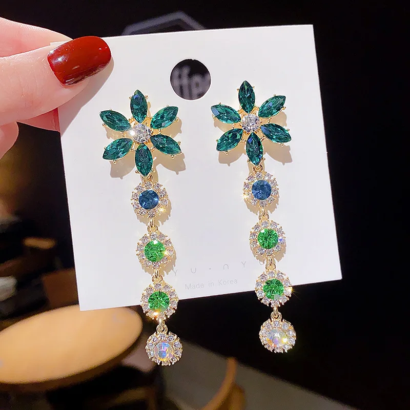

Fashion Korean Hanging Earrings for Women Retro Long Tassel Temperament Rhinestone S925 Silver Needle Party Jewelry Gifts