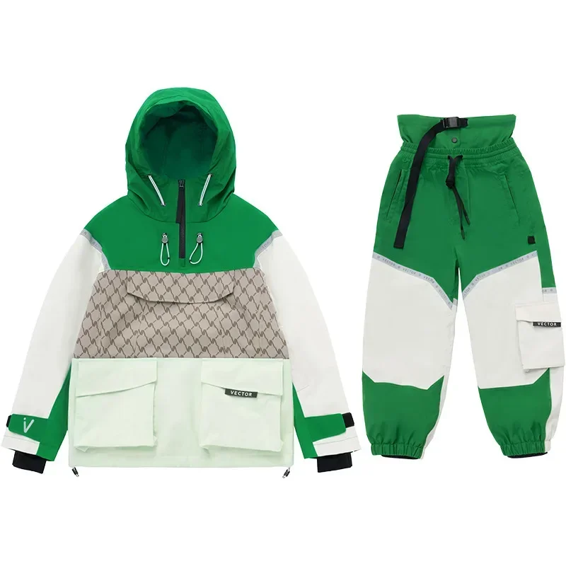 Зимний теплый ветрозащитный лыжный костюм для девушек с принтом