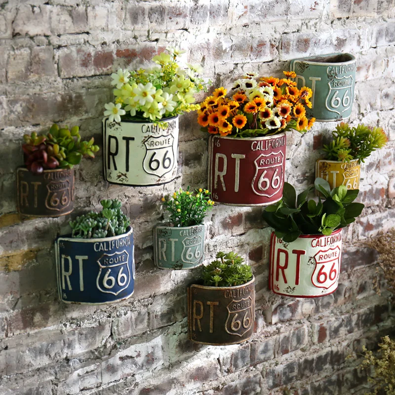 

American Style Vintage Cement Flower Pot Wall-Mounted Bar Cafe Wall Creative Simulation Multi-Meat Potted Plant Home Decorations