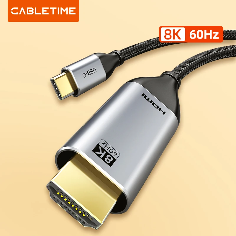 CABLETIME USB C to HDMI Cable 8K 60Hz HDR 4K 144Hz Advanced Chip HDCP 2.3 3D Effect Ultra HD Cable for Laptop HDMI Cable C388
