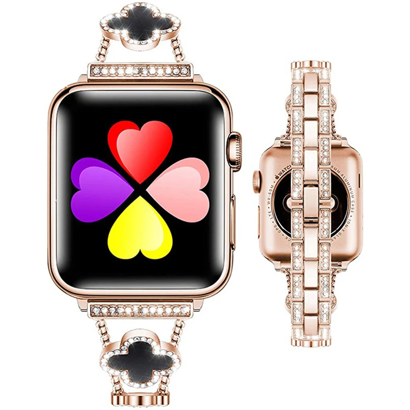 Bling Leaf Clover Strap for Apple Watch Ultra 8 7 Band 41mm 40mm 38mm Stainless Steel Bracelet iWatch SE 6 5 49mm 45mm 44mm 42mm