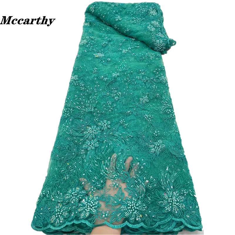 

Mccarthy Luxury African Handmade Beads Laces Fabrics 2022 Embroidered French Tulle Lace Fabric with Sequins for Wedding