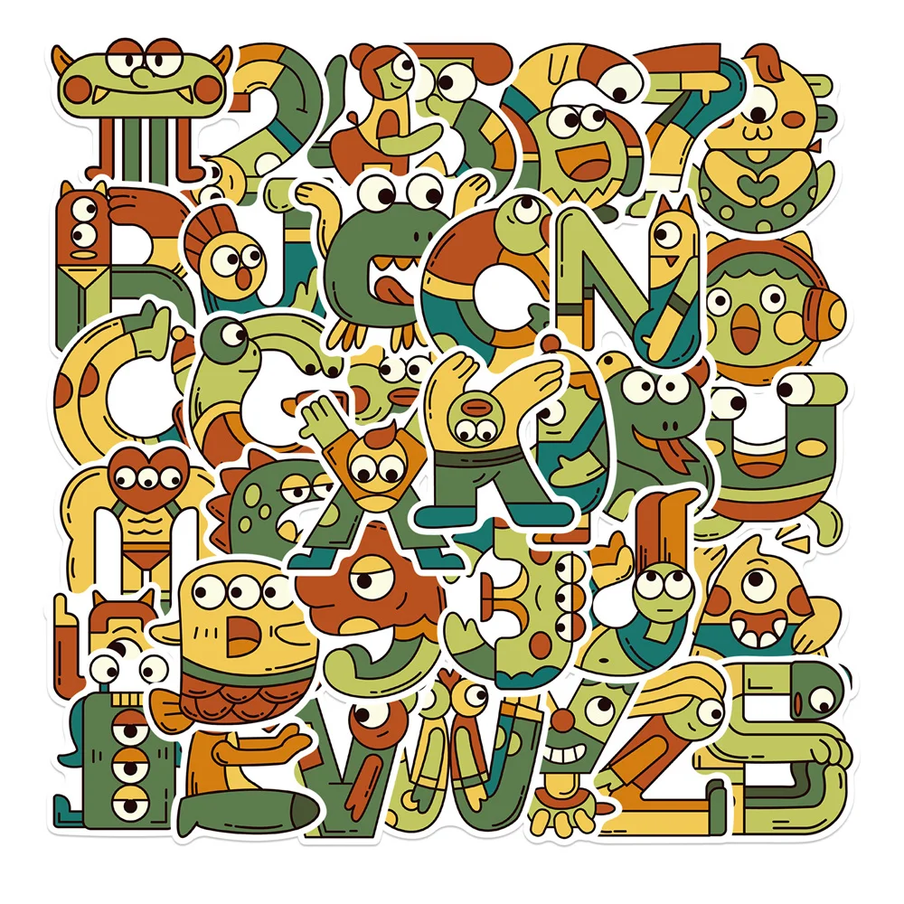 

10/30/50 шт. Цифровой алфавит, мультфильм, граффити, водонепроницаемая наклейка, украшение для игрушек, блокнот, подарок для детей, ipadгитарный с...