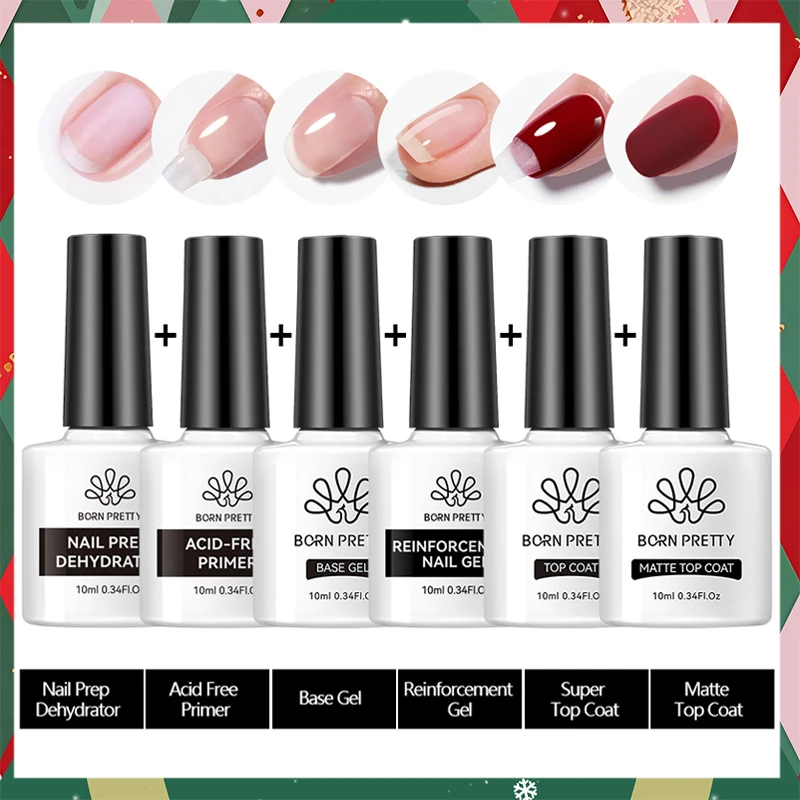BORN PRETTY 6 шт. Base Top Gel Coat Set Matte Reinforcement Полуперманентные лаки для дизайна ногтей Hybrid