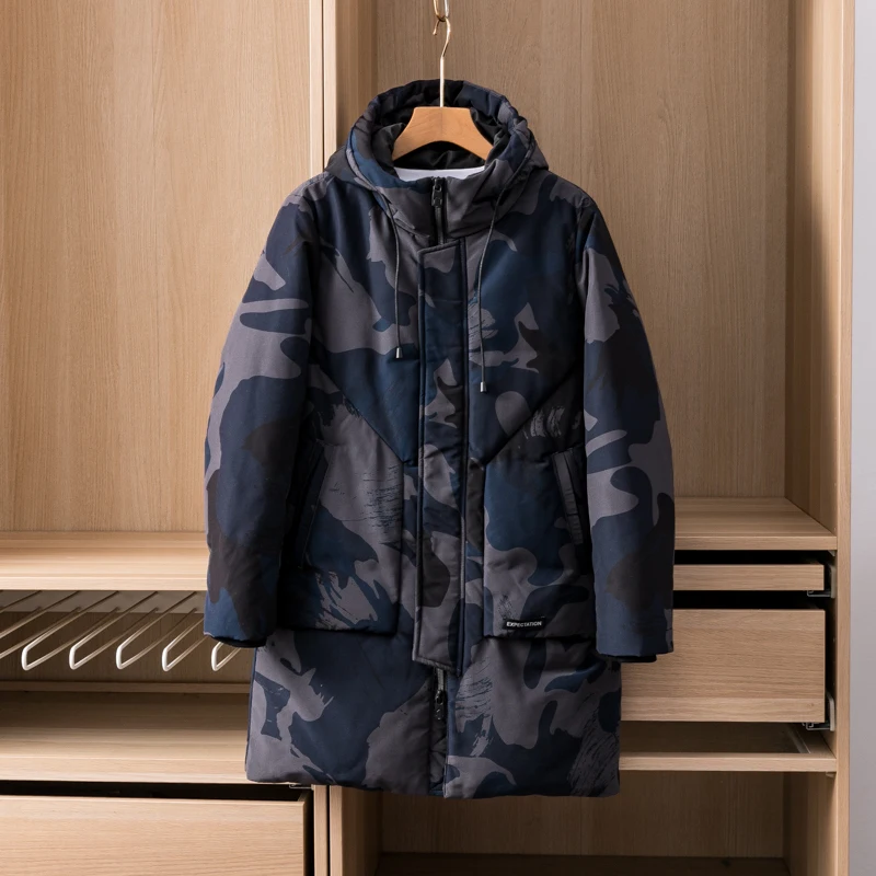 New Fashion Man's Duck Down Overcoat with a Hood Camouflage Printed Waterproof Parkas Winter Cloth for Male Plus Size 2XL XXXL