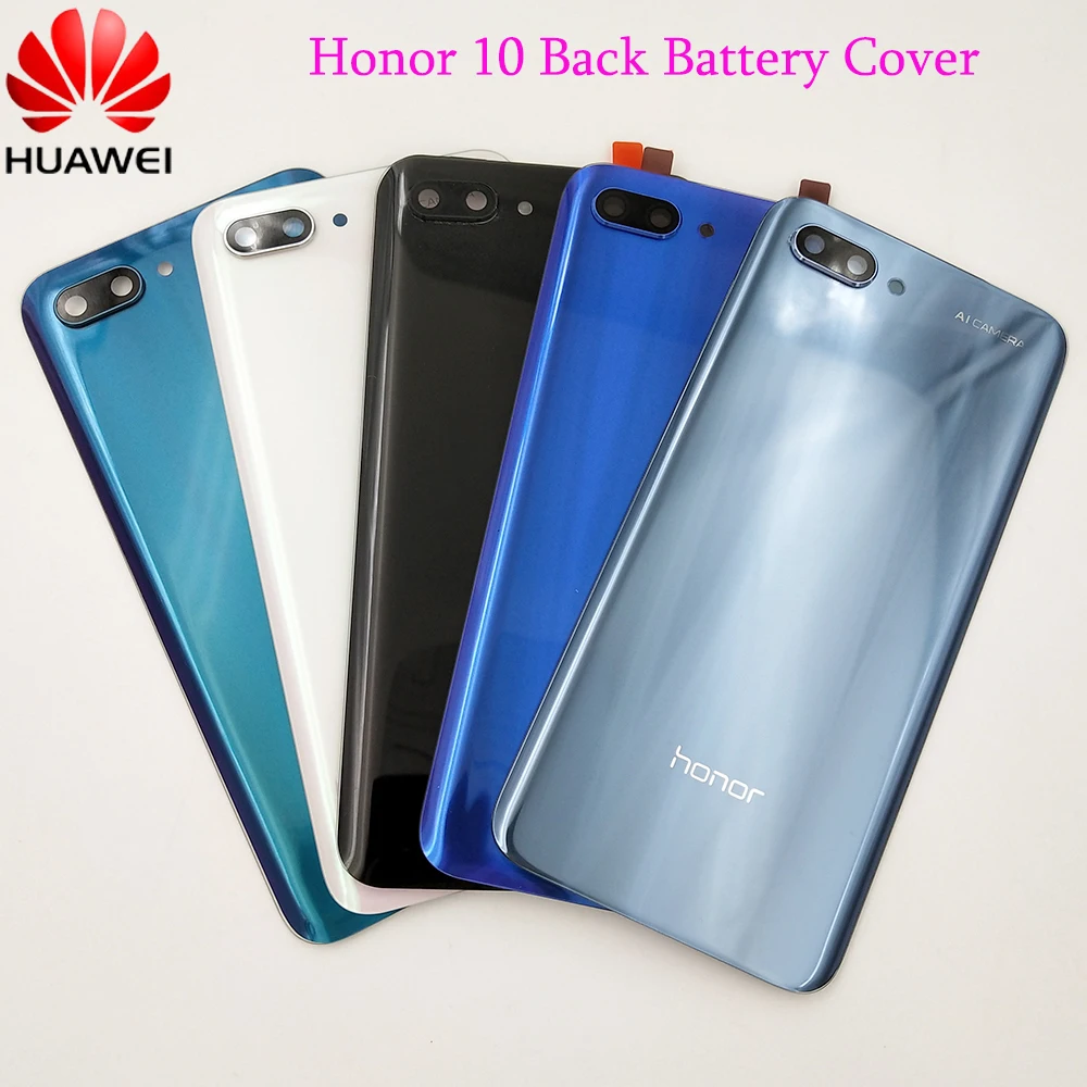 

Оригинал, Huawei Honor 10 COL-L29, крышка батареи, Задняя стеклянная задняя дверь, корпус, панель, запасные части с камерой, рамка для Honor10