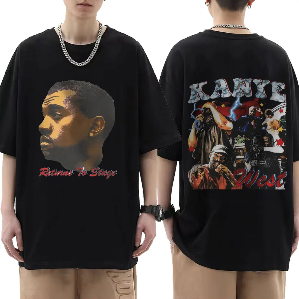 

Rapper Kanye West Graphic Print T Shirt Men Vintage Hip Hop T-shirt Male 100% Cotton Short Sleeve Tee Shirt Oversized Streetwear