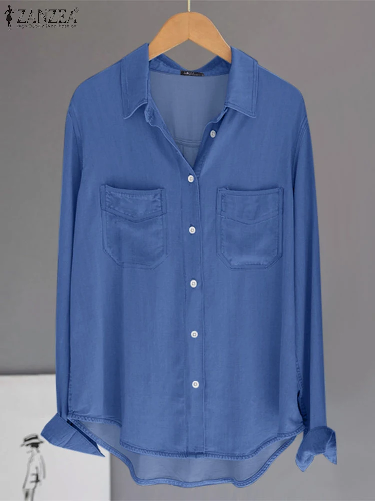 ZANZEA осенняя модная женская повседневная блузка элегантная длинная рубашка с