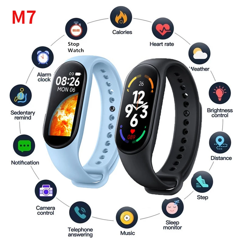 

2022 New M7 Smart Watches IP67 Men Watch Fitness Tracker Heart Rate Blood Pressure Monitor Smart Bracelet Women Kids Wristband