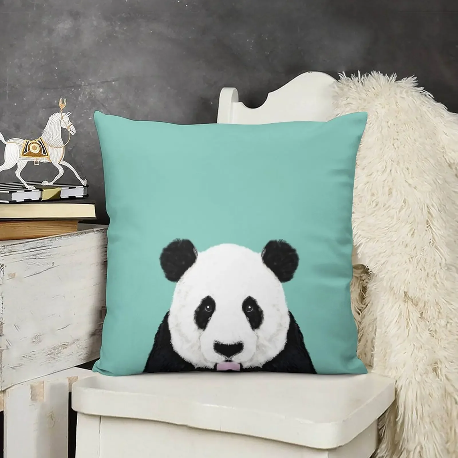 Панда - мята милый черно-белый портрет животного дизайн иллюстрация мобильный